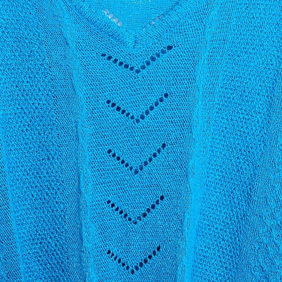 Vintage Pullover Sweater V Neck Batwing Oversize Acrylic Bright Blue Kathy White - Picture 2 of 10